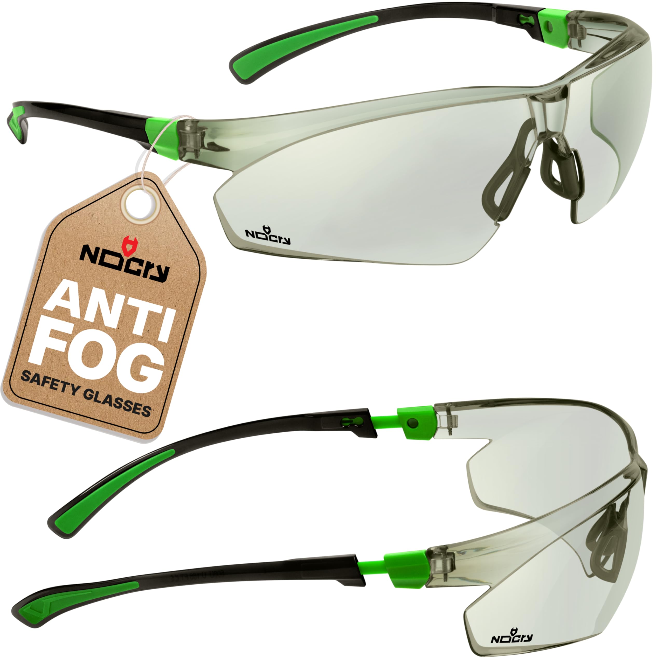 NoCry Lightly Tinted Anti Fog Safety Glasses for Men or Women with Scratch-Resistant Lenses - ANSI Z87.1 Certified with 100% UV Protection - Adjustable Temples and Nose Pad - Wraparound Design