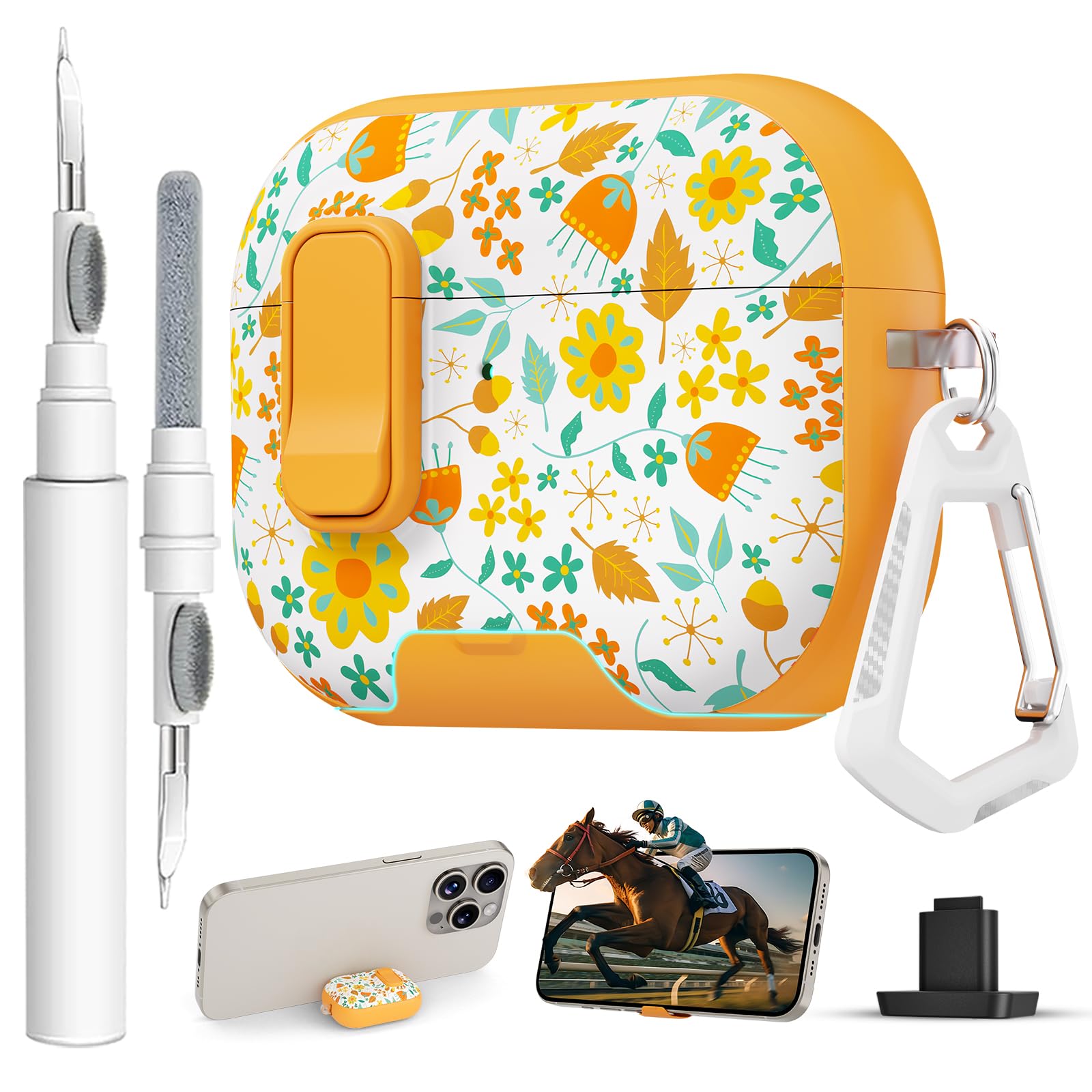 for AirPods Pro 3 Case with Lock &amp; Phone Stand,Cute Floral Pattern Style