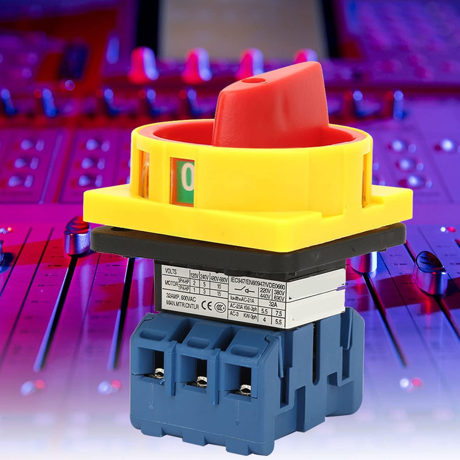 LiebeWH Interrupteur isolateur à 4 pôles, 32 A, 440 V, 2 positions Cam ON/OFF, mécanique, rotatif, contacts argentés, montage sur panneau