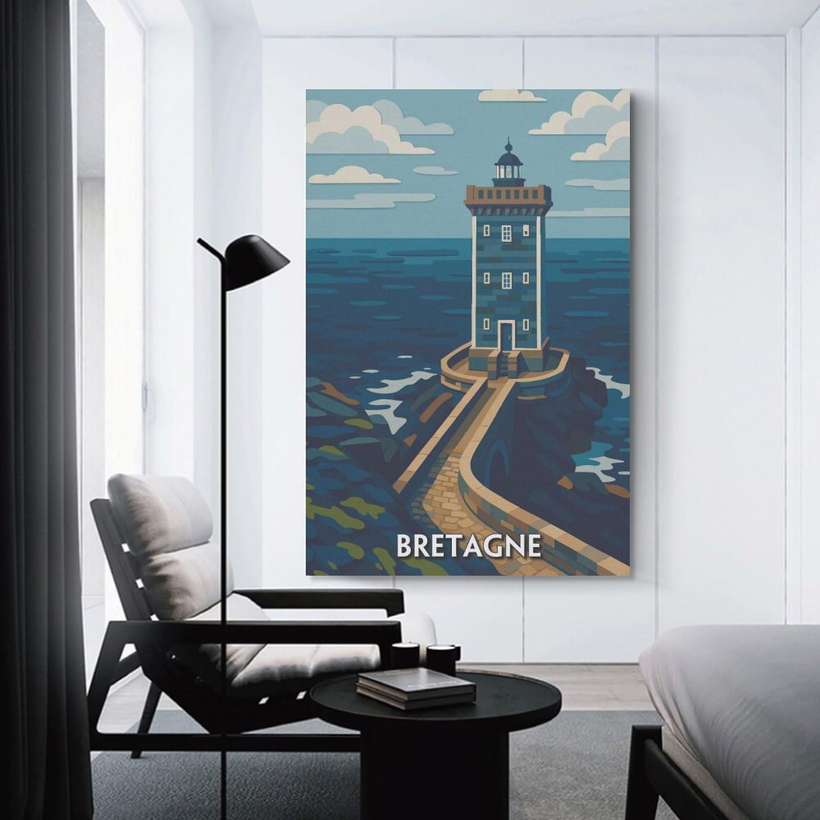 Junmoney Unframe-Style-18 Wall Picture Print Brittany Lighthouse Coastal Scene, 20X30inch(50X75cm), For Workspace Walls, Study Corners Or Bedrooms, A Smart Decor Choice For Study Walls