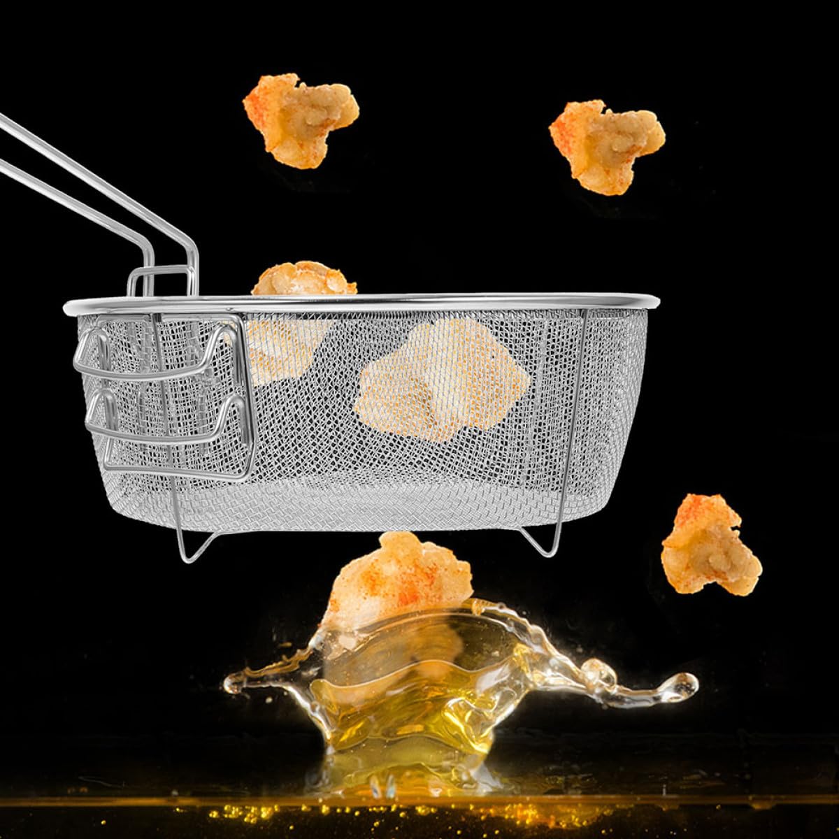 jojofuny Cestas Mango Resistente al Calor 2 Piezas de Acero Inoxidable de Freidora para Freír Verduras y Papas en Cocinas y Hoteles