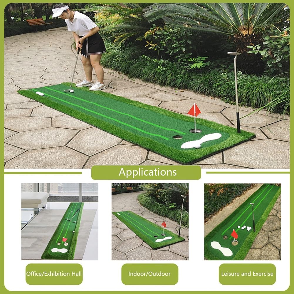 Tapete verde para golf – Ayuda profesional de entrenamiento en interiores y exteriores con banderas para práctica en el patio trasero, niveles de habilidad