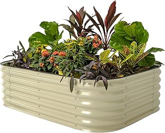 Vego garden Raised Garden Bed Kits, 17" Tall 6 in 1 Modular Metal Raised Planter Bed for Vegetables Flowers Patio Ground Planter Box-Pearl White
