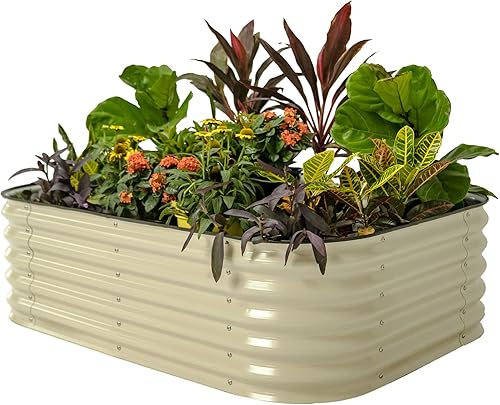 Vego garden Kit de cama de jardín elevada, 17 pulgadas de alto, 6 en 1, modular de metal, para verduras, flores, patio, jardinera, caja de Blanco