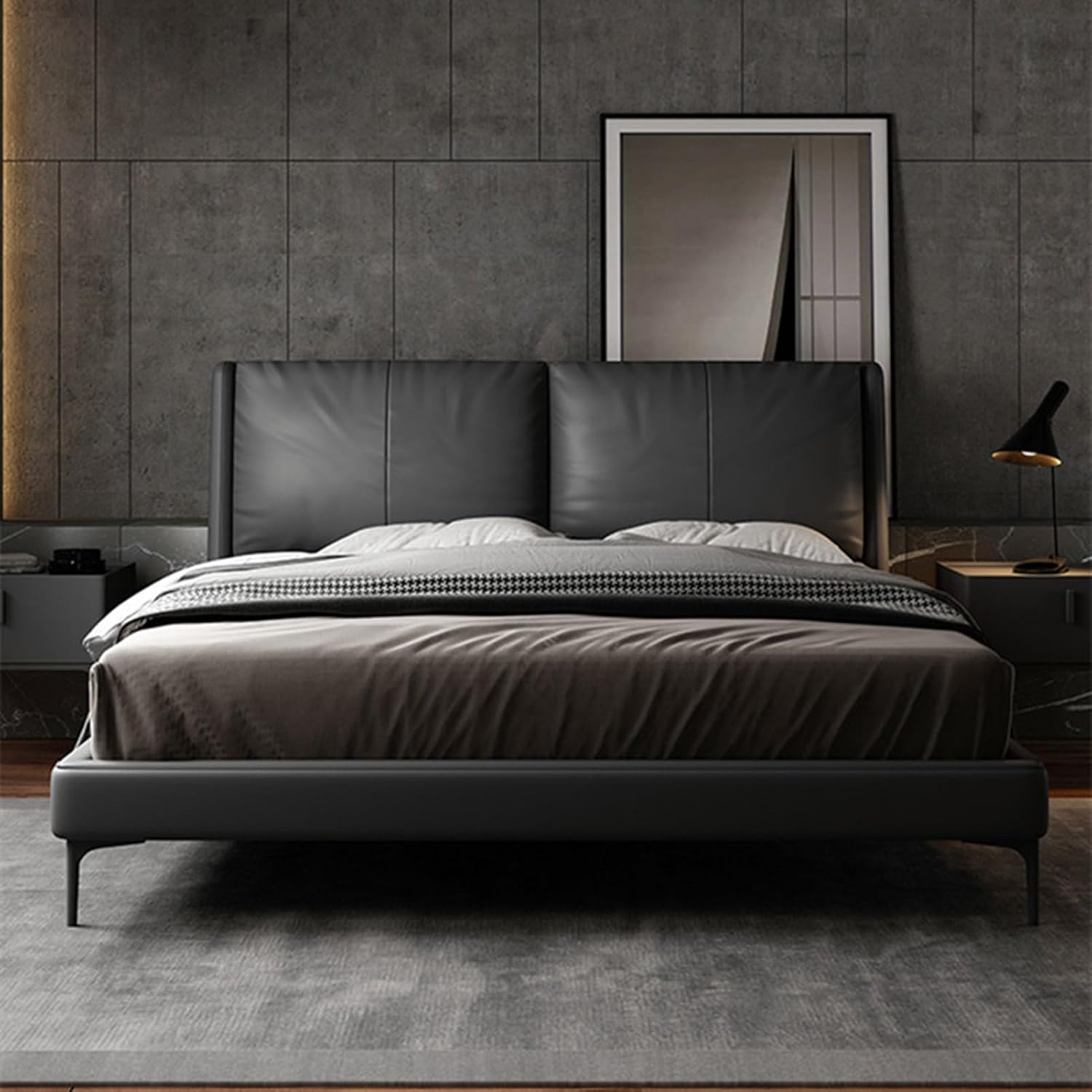 Modern Simplicity Leather Queen Size Platform Bed Wooden Slats Support Ergonomic Upholstered Headboard Noise-Free