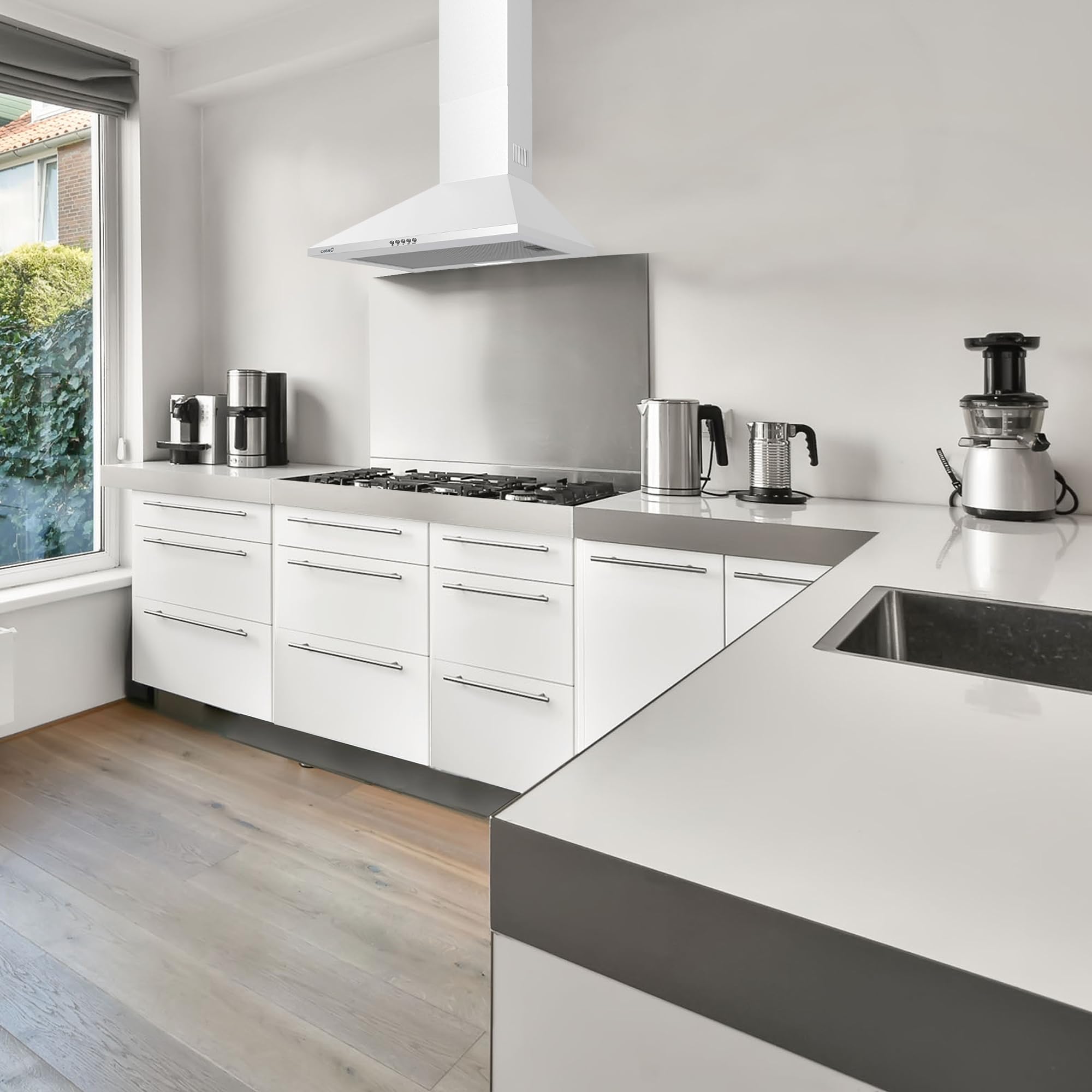 Cata | Cappa aspirante | Modello OMEGA II 600 WH | Campana decorativa da parete | 3 livelli di estrazione | Larghezza 60 cm | Finitura bianca | Classe di efficienza energetica C