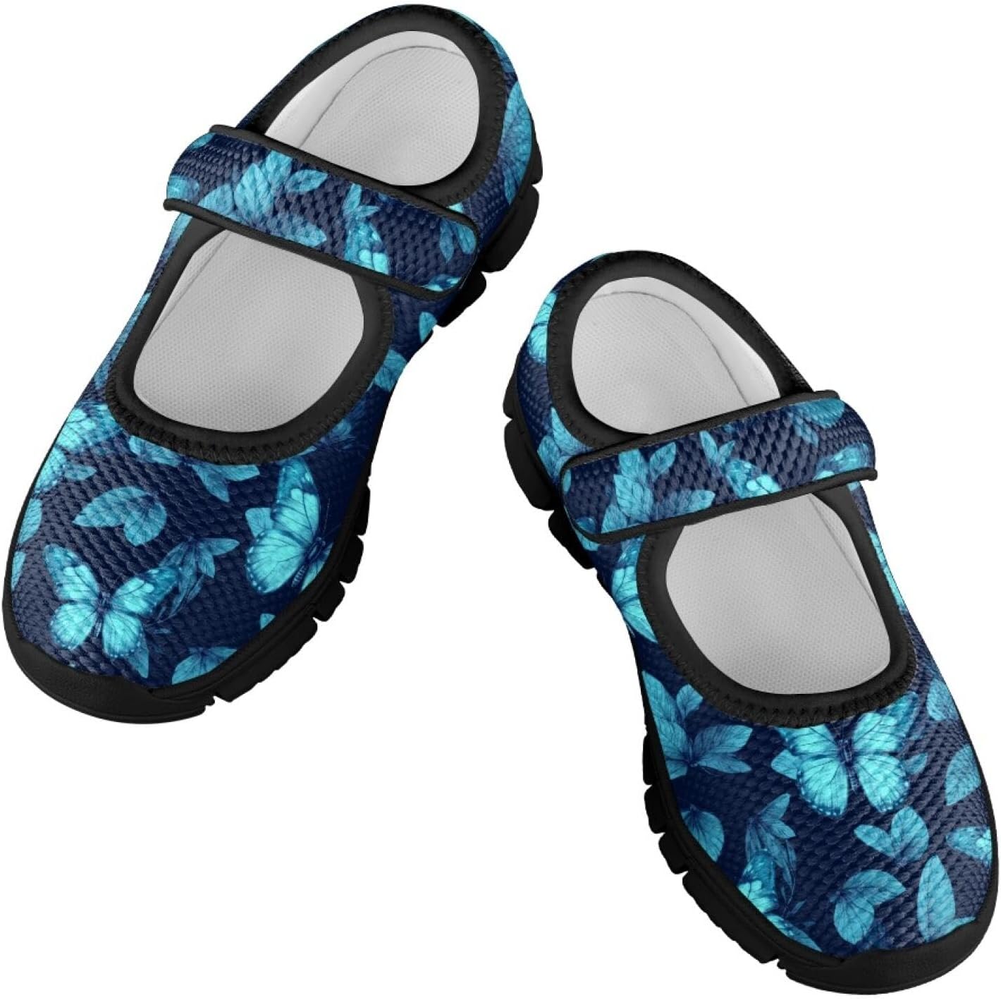 Shoes for Kids Butterfly Safe Walking Cute Graphic Soft and Flexible Shoes with Hook Loop School Footwear Slip-On Ballet Princess Flats for Party Casual Wear Comfy Footwear Blue Black