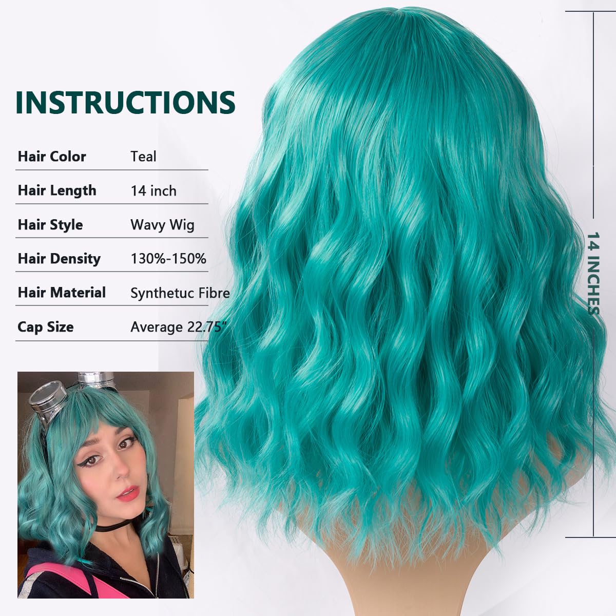 Amazon.com: KETTIKALER Wavy Short Bob Wig with Bangs 14 Inch  display picture 3