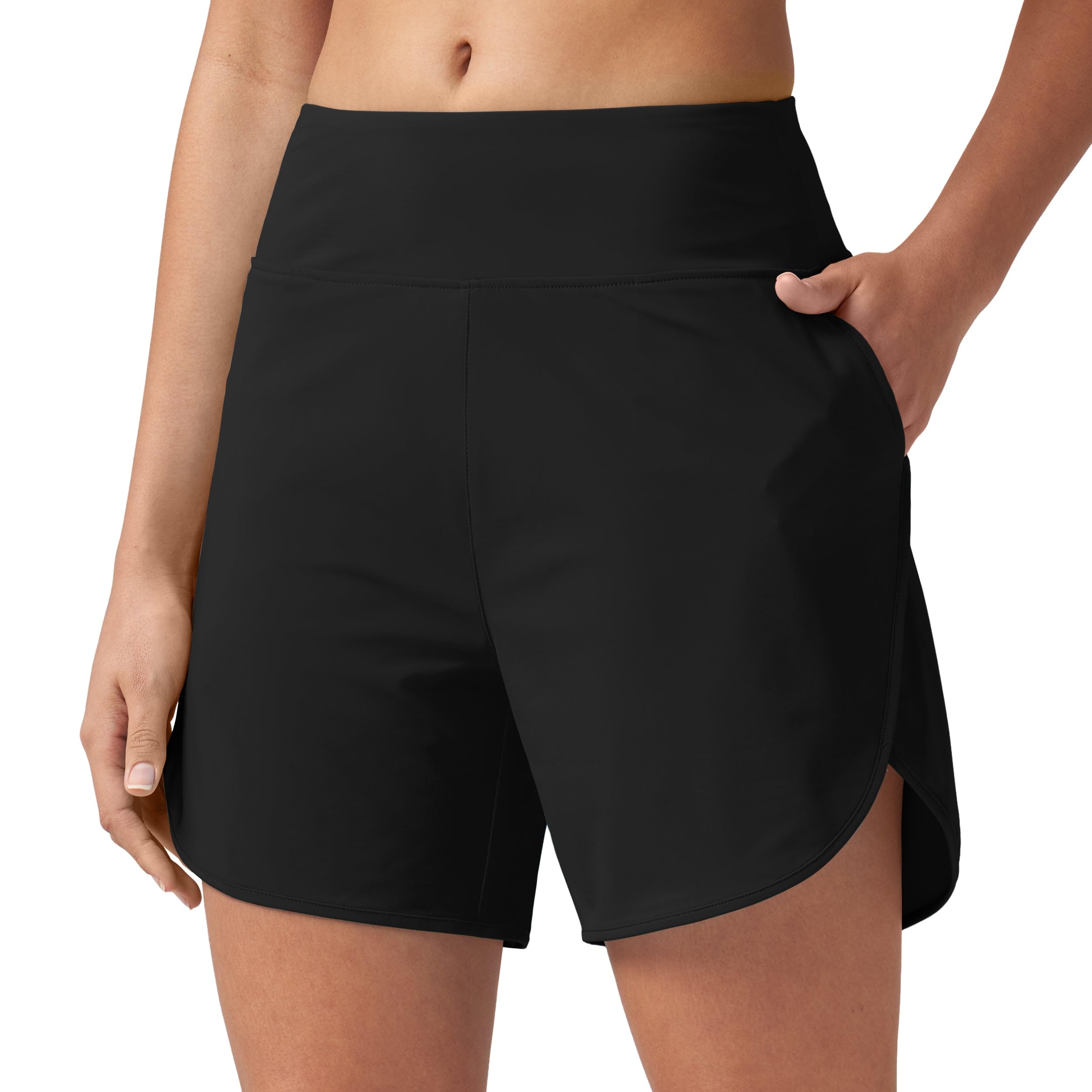 WILLIT Dames badrok zwemshorts atletisch badpak rok V cross badmode badpak broekje hoge taille met zak, turquoise, M