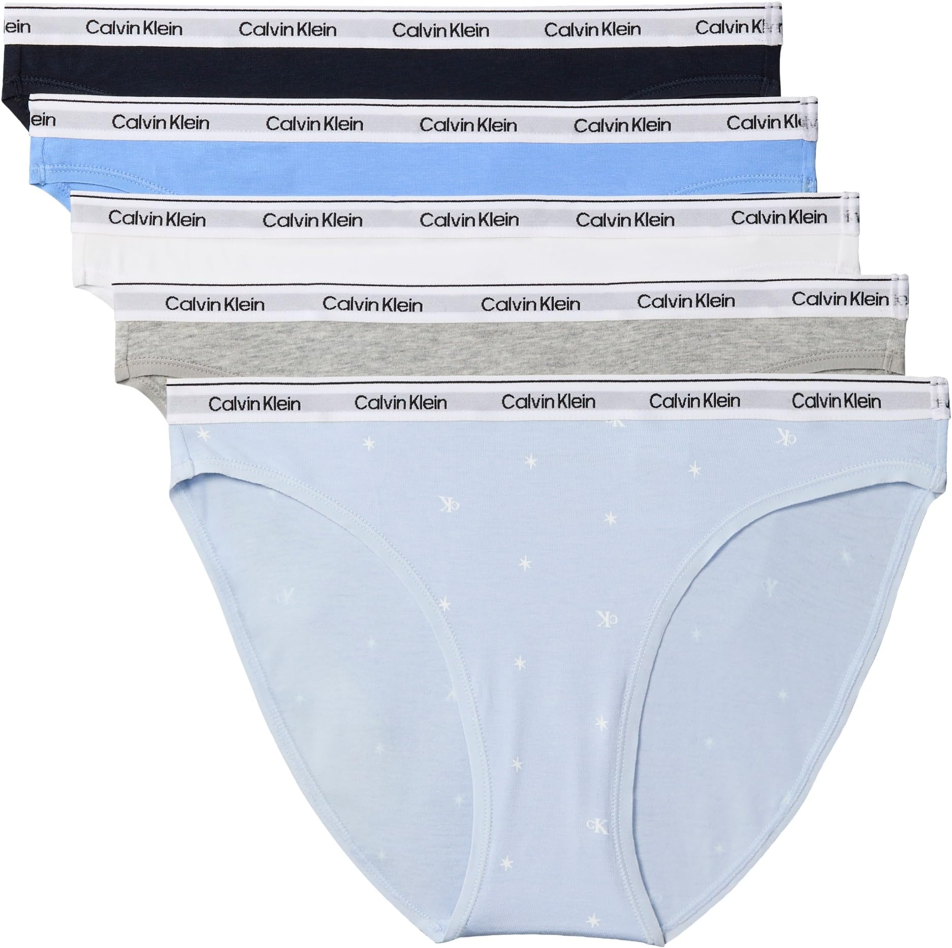 Calvin Klein Women BIKINI 5PK BLUE (SHORELINE/BLUE DESCENT/WHITE/GRE) XL