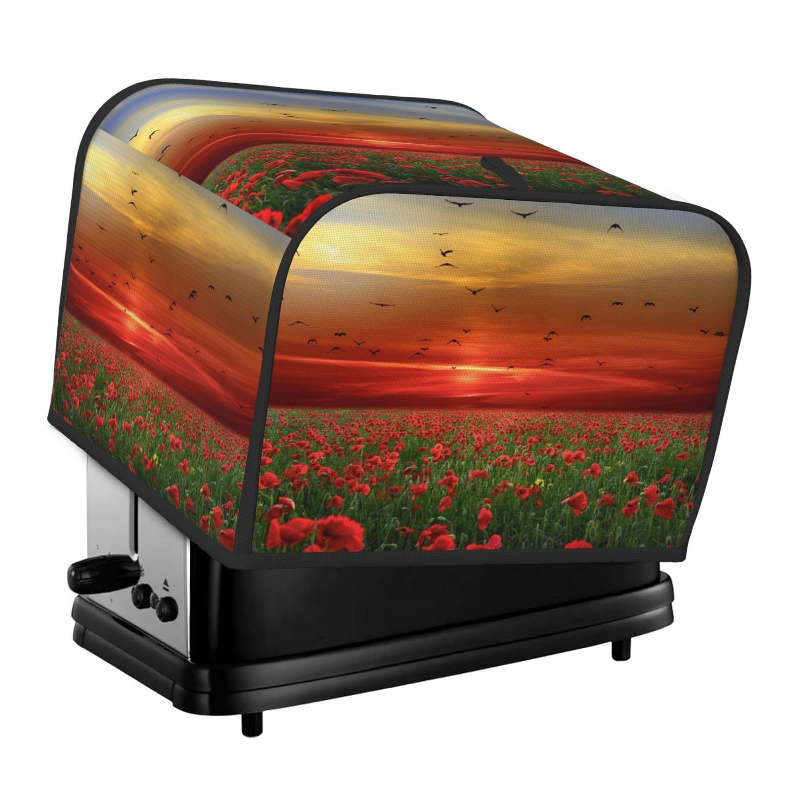 Bentli As Picture Toaster Cover, 4 Slice Toasters Dust Cover Bread Maker Cover Toaster Oven Cover, Red Poppy Flower Field In Sunset Printed