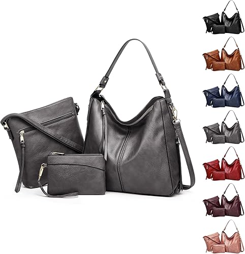 Miniatura 11 de Juego de 3 bolsas de cuero de lujo, bolso cruzado grande y moderno, bolso cruzado suave y cartera Negro