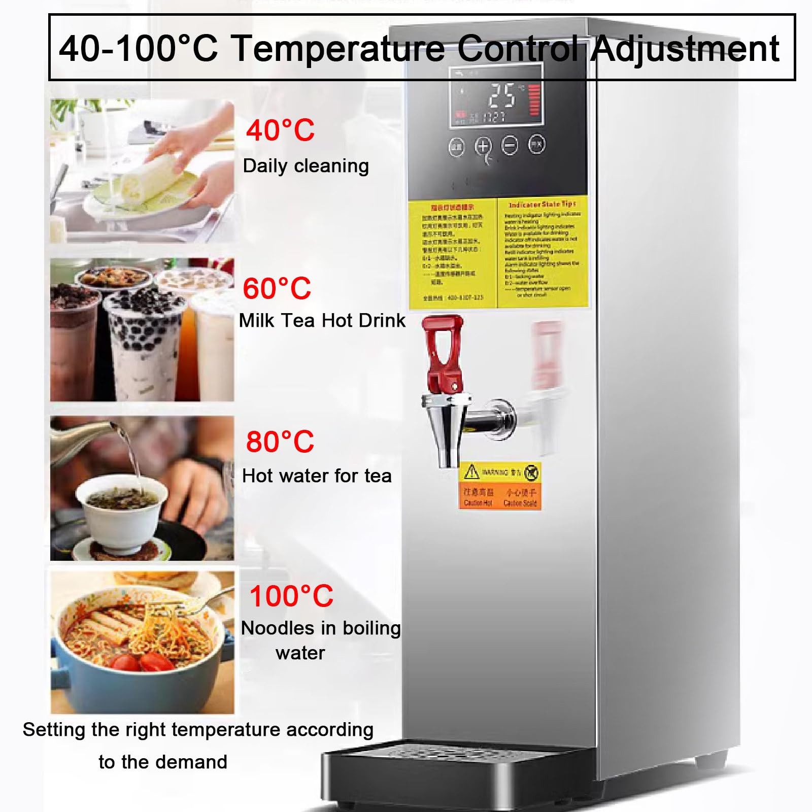 Scaldacqua Commerciali, Pannello di Controllo Digitale, Controllo della Temperatura 40-100 °C, scaldabagno Automatico in Acciaio Inossidabile, bollitore, per Bevande Calde (Silver 50l)