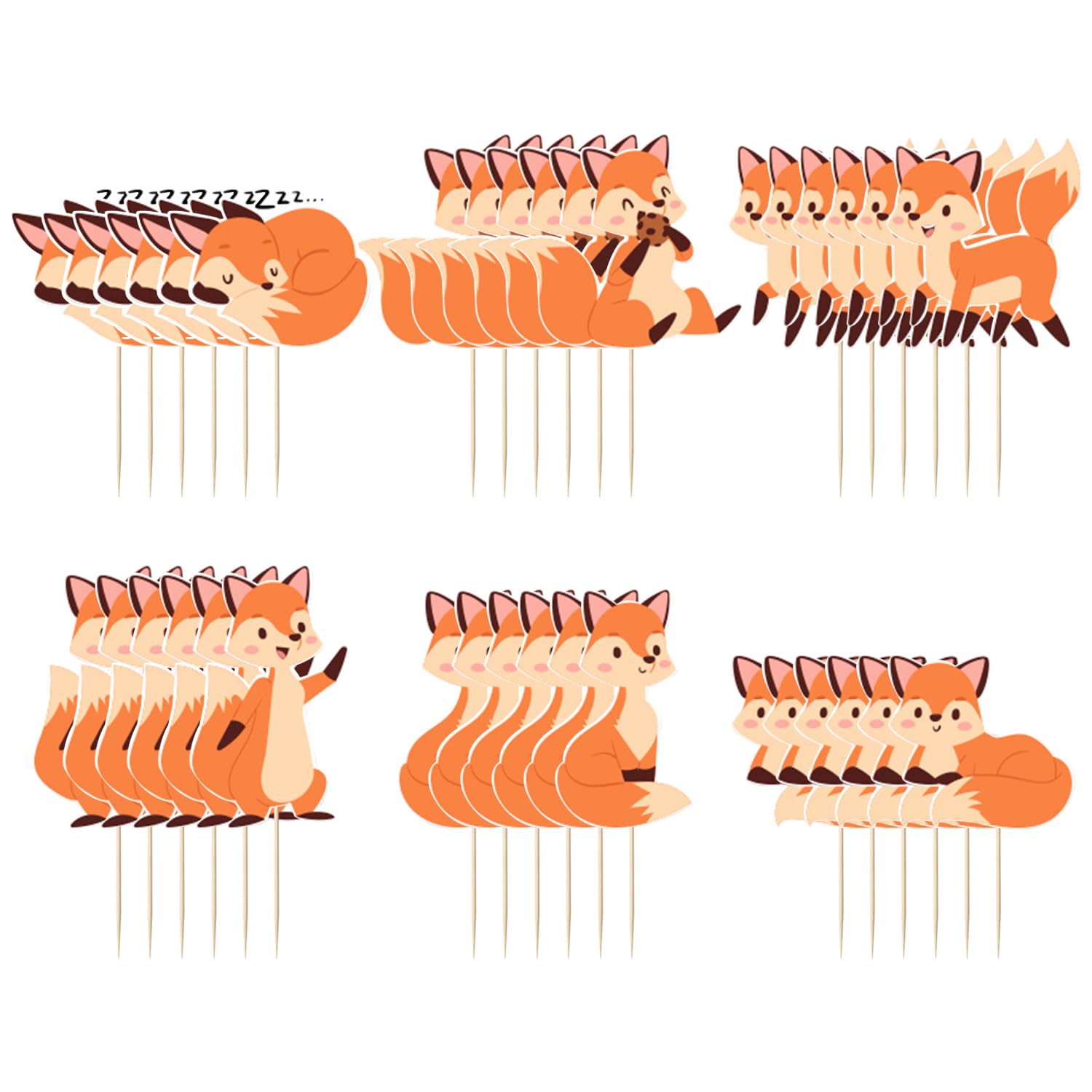 UBSIUH 36 Pieces Of Fox Placards, Cute Animal Decorations, Cake Top Dress Up Accessories, Suitable For Desserts, Cupcakes.