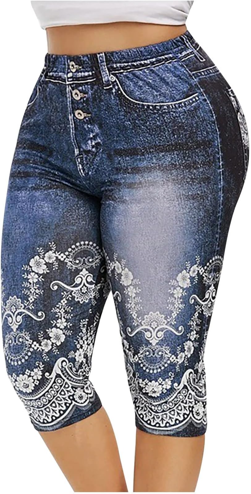 ZDRZKDenim High Waisted Bermuda Shorts for Women Plus Size Summer Capri Pants Floral Print Jean Shorts
