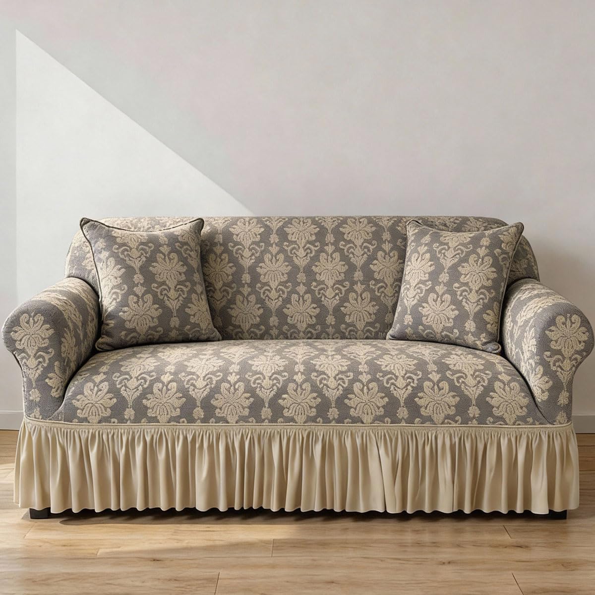 Sofa Cover with Valance,Non Slip Sofa Slipcovers,Furniture Protector Stretches,Machine Washable Cover for Sofa,Elegant Couch Cover,Sofa Slipcovers 1/2/3/4 Seater - Fully Guarant(Size:3 Seater,Color:D)