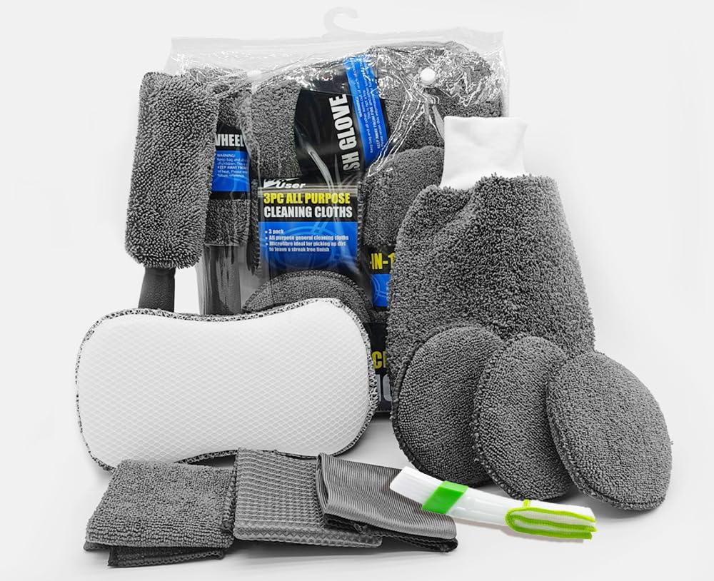 Kit Limpieza Coche, 10 Piezas Kit Limpieza Coche Interior y Exterior, Kit Detailing Coche Incluye Kit de Microfibra, Paños de Limpiez