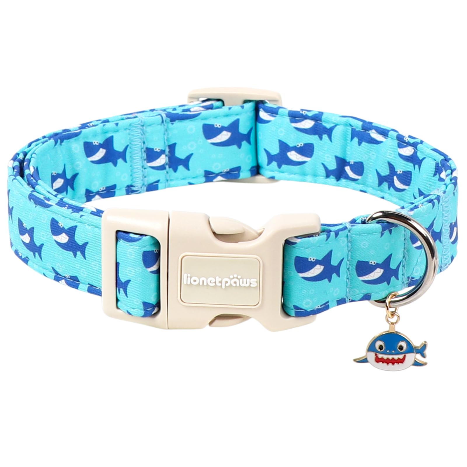 Lionet Paws Blue Dog Collar Summer Ocean Collars with Cute Sharks Pattern Pendant - Female Male Boy Dog Collar for Medium Large Dogs L — image 1