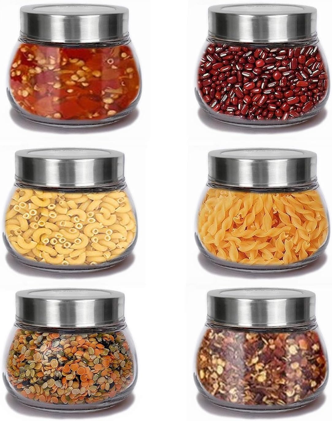Crystal Mart Oval Shape 300ml Spice Glass Jars with Rustproof Steel See through Airtight Lid, Suitable to use in your Home Office, kitchen storage/Glass jars for kitchen, (300ml)(set of 8)