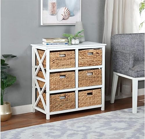 Miniatura 44 de eHemco Armario de almacenamiento de extremo X de 4 niveles con 4 cestas de mimbre, color blanco Blanco,Negro,verde azulado,Nuez,Gris