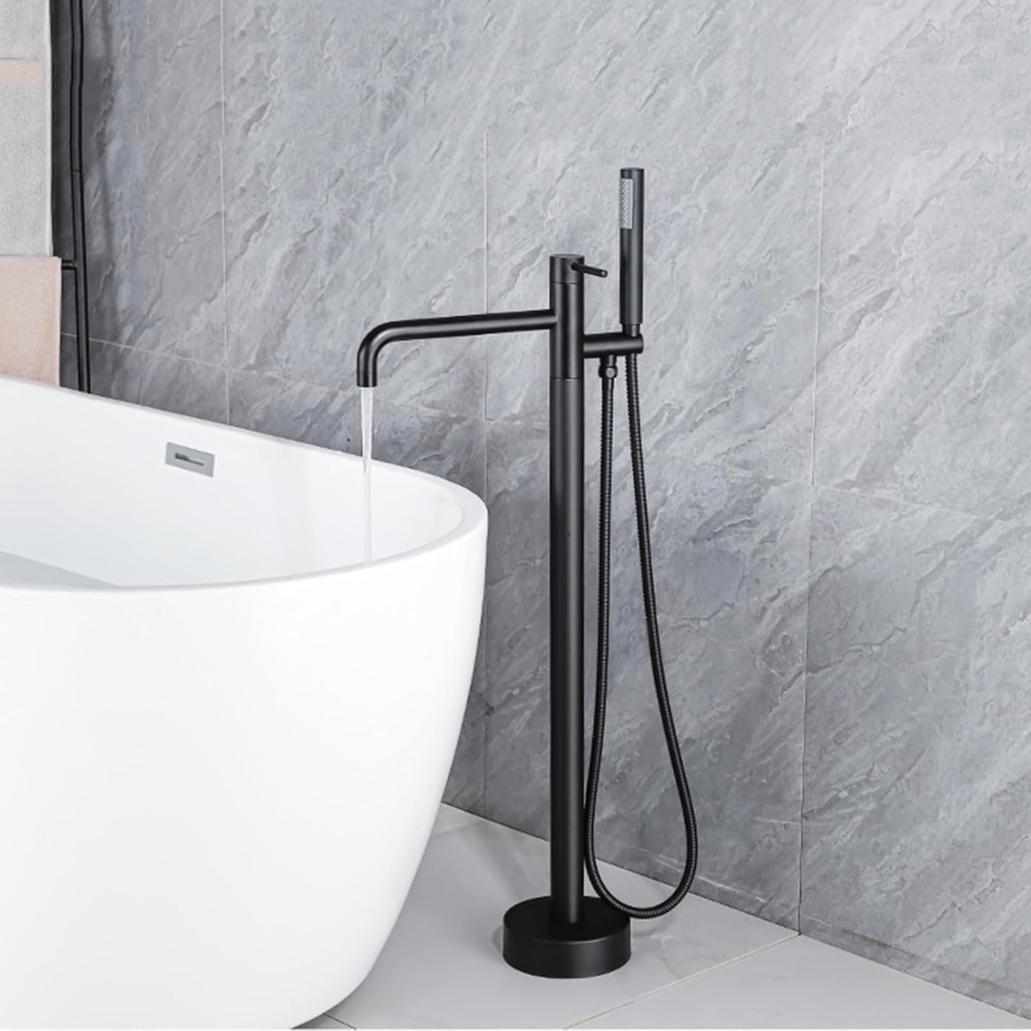 KUNYOS Stand Bathtub Faucet with Hand Shower Hot and Cold 2 Modes Bathtub Faucet for Freestanding Bathtub 360° Rotatable,Black,A