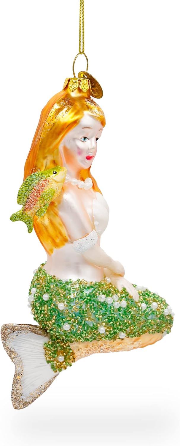 Enchanting Mermaid and Fish Blown Glass Christmas Ornament - Image 5