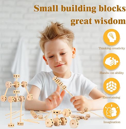 Miniatura 4 de Zhanmai 2 juegos de 120 piezas de bloques de construcción de madera juguetes de madera para niños, juguetes educativos de madera natural, bloques de