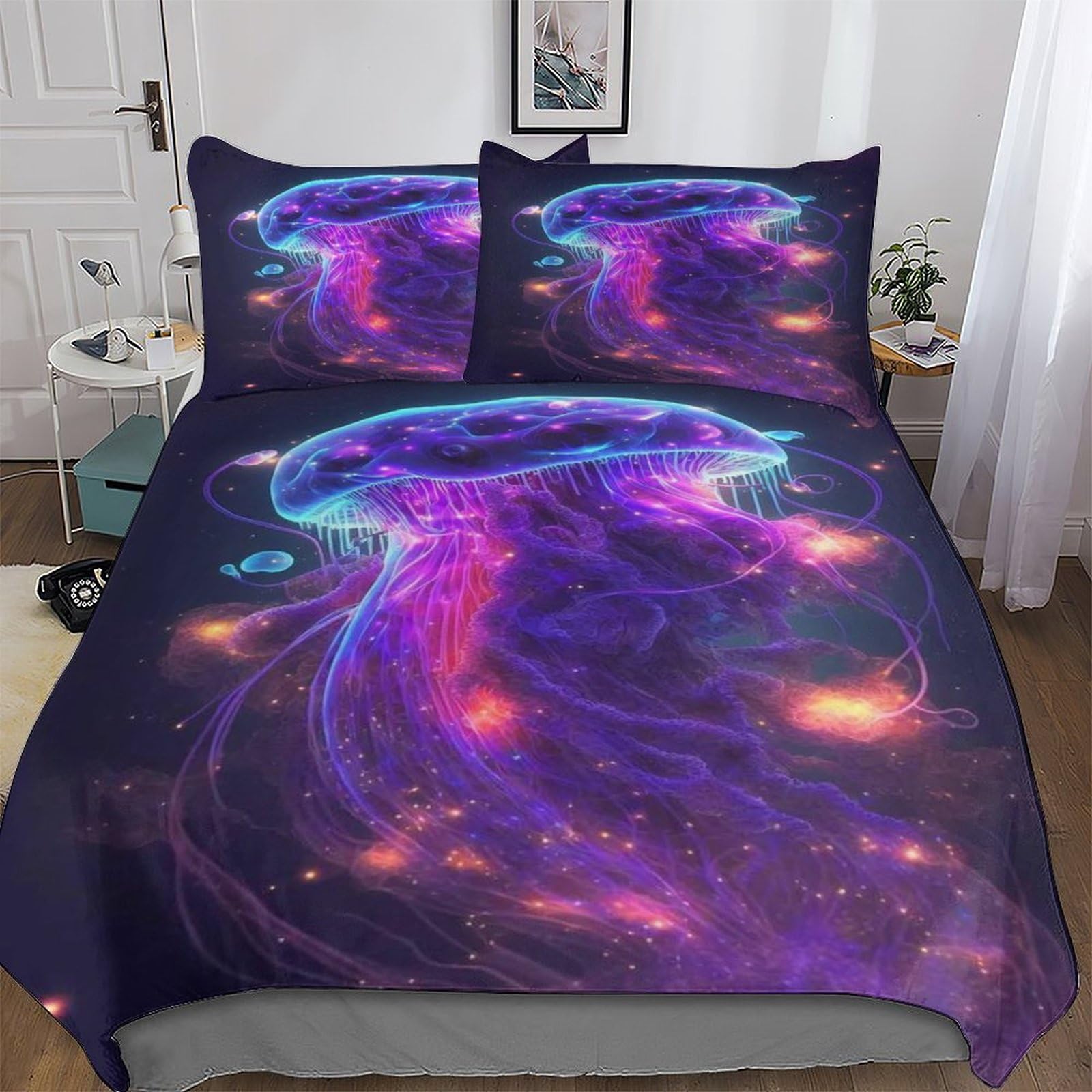 Housse de couette neon jellypoisson 220x240cm avec taies d'oreiller en microfibre