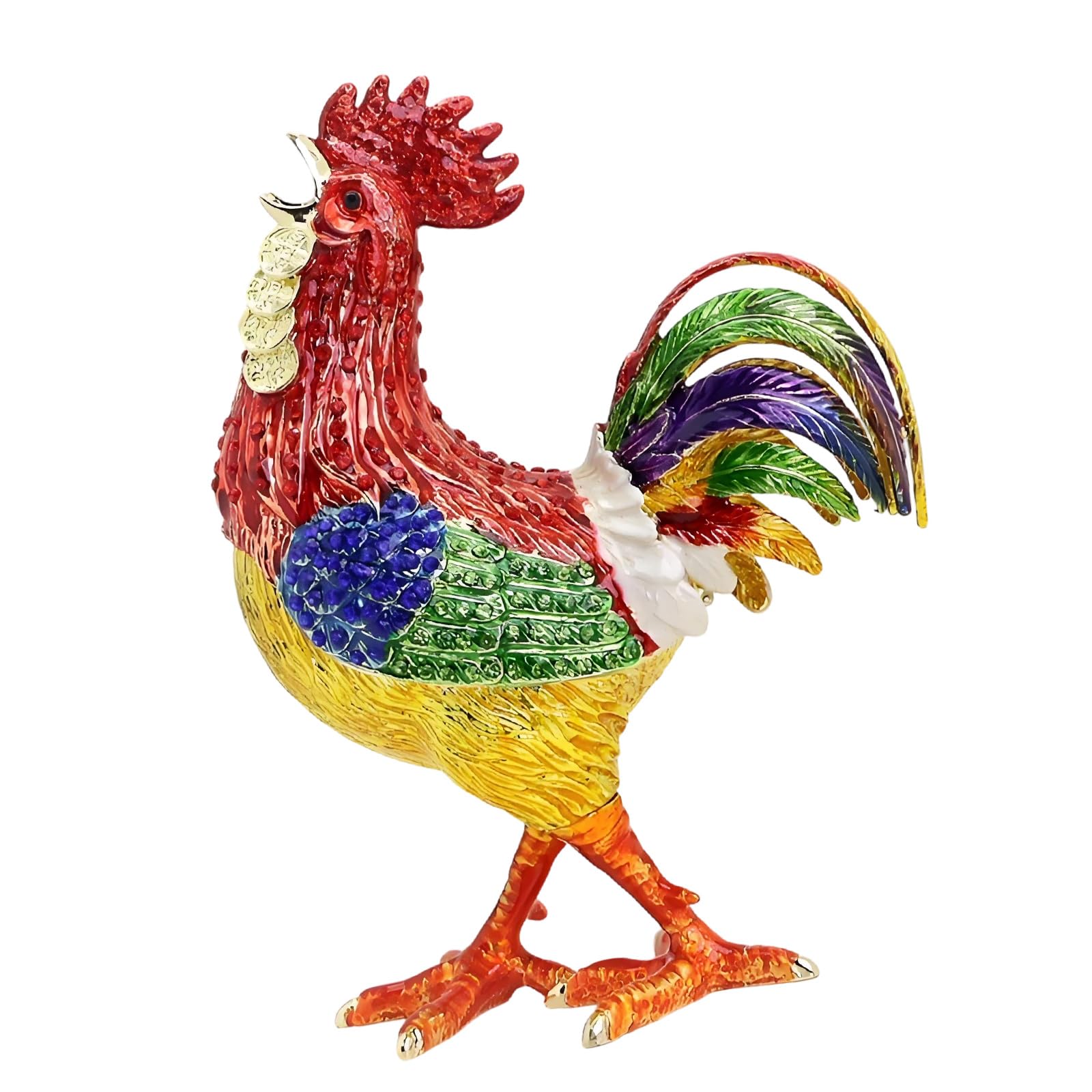 Kaeltsyn Exquisite Enameled Coated Rooster Ornament Box for Storing Rings Earrings and Storage Container Hand Painted Enameled Rooster Jewelry Box for Rings Earrings