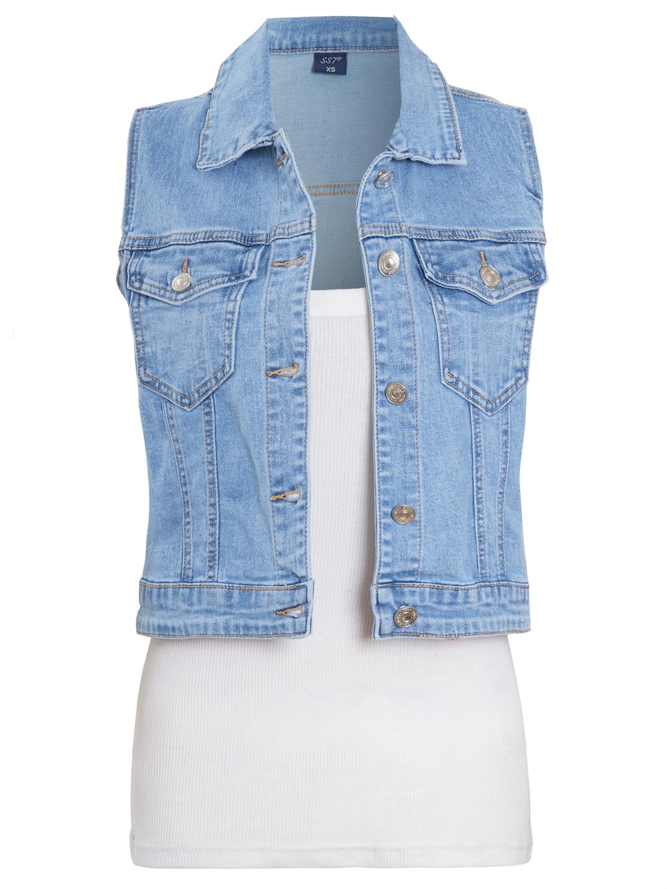 SS7 Womens Denim Gilet Stretch Waistcoat Sleeveless Jackets