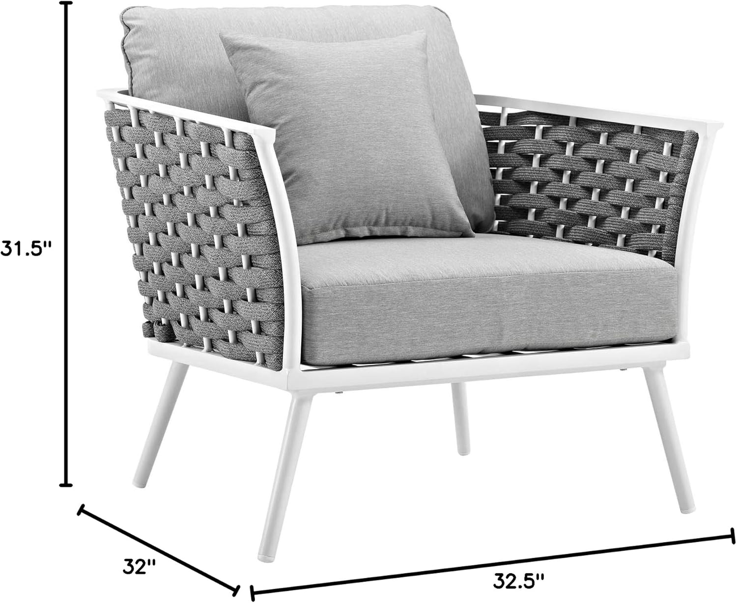 Modway Stance Outdoor Patio Woven Rope Arm Chair in White Gray