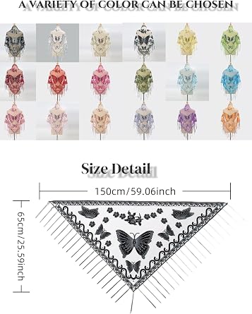 Womens Elegant Butterfly Print Shawls and Wraps for Evening Dresses Triangle Shawl Wraps Fringed Evening Cape