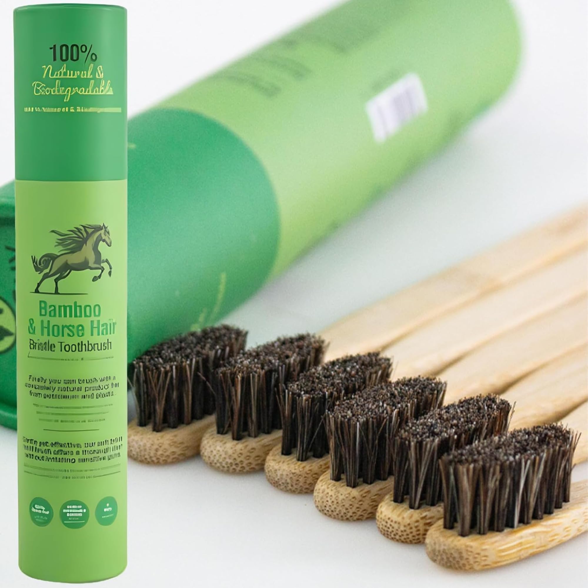 Gaia Guy Spazzolino da denti in bambù morbido in crine di cavallo, setole naturali, senza nylon o plastica, completamente compostabile e biodegradabile, per denti e gengive sensibili