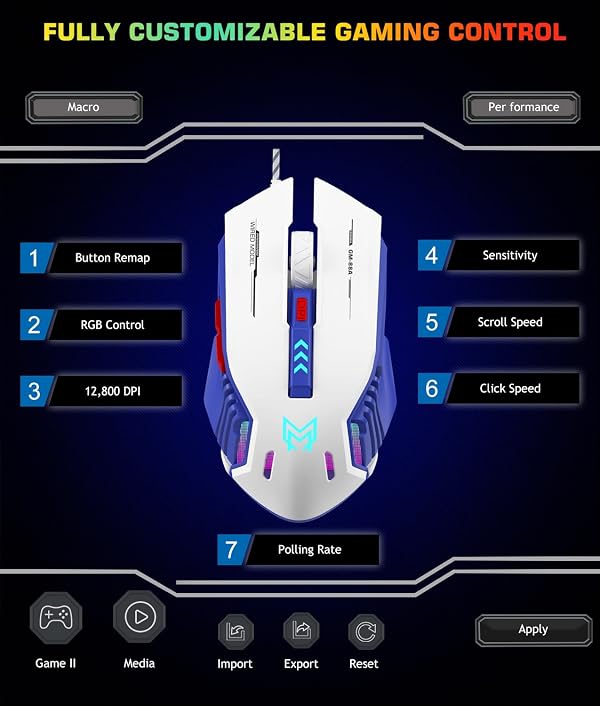 Keesany Customizable Wired Gaming Mouse with 6 Adjustable DPI, 6 Programmable Buttons, Silent Clicks, RGB Lighting & Wide Compatibility for Gaming, Office & Daily Use by Keesany - Image 4