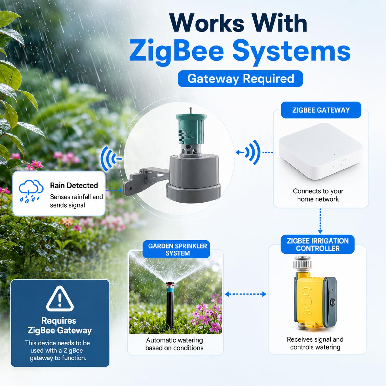 Capteur de Pluie sans Fil ZigBee, pluviomètre Intelligent avec Surveillance à Distance, Compatible avec ZigBee Hub pour domotique Intelligente, capteur de Station météo pour