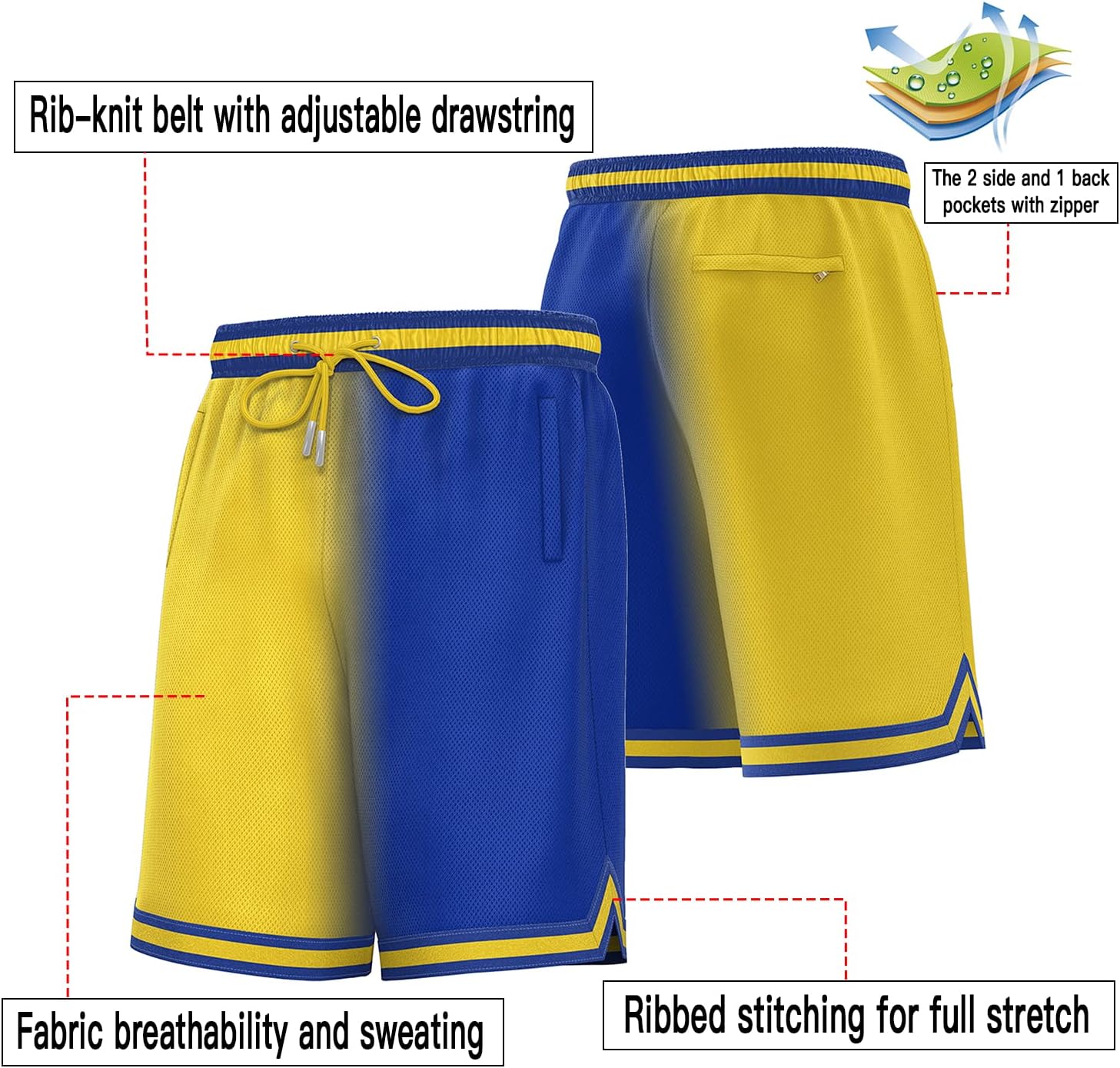 KXK Men’s Mesh Basketball Shorts,Athletic Shorts Gym Running Training Shorts with Pockets - Image 3