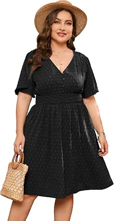 ShopWonder Plus Size Boho Maxi Dress - Short Sleeve High Waist Ruffle Summer Dress With Pockets