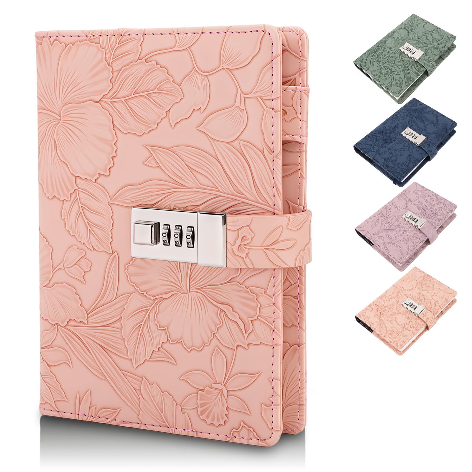 Gugxiom Diary with Lock for Women Girls, Vintage 3D Embossed Journal, 224 Pages & PU Leather & with Pen, Thickened Paper, Gift Box (Pink)