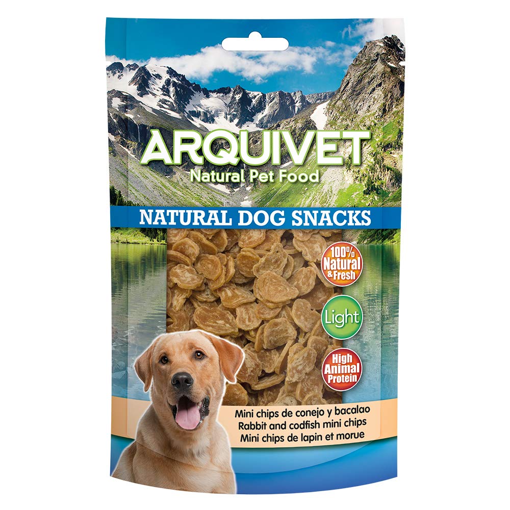 Arquivet, Mini Chips de conejo y bacalao, Snacks naturales perros, Natural Dog Snacks, 100 g