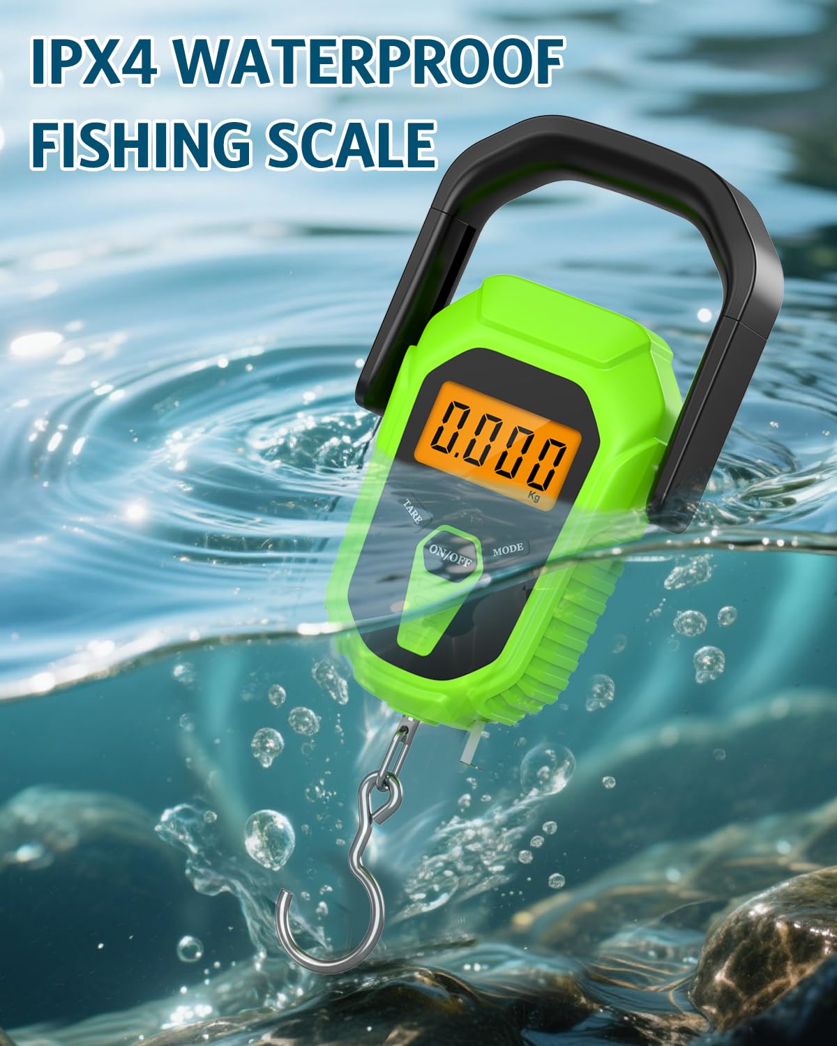 Báscula de pescado con agarre de labios, báscula digital impermeable para peces de 110 libras/50 kg, báscula de equipaje portátil con cinta métrica, retroiluminación LCD, baterías, para pesca