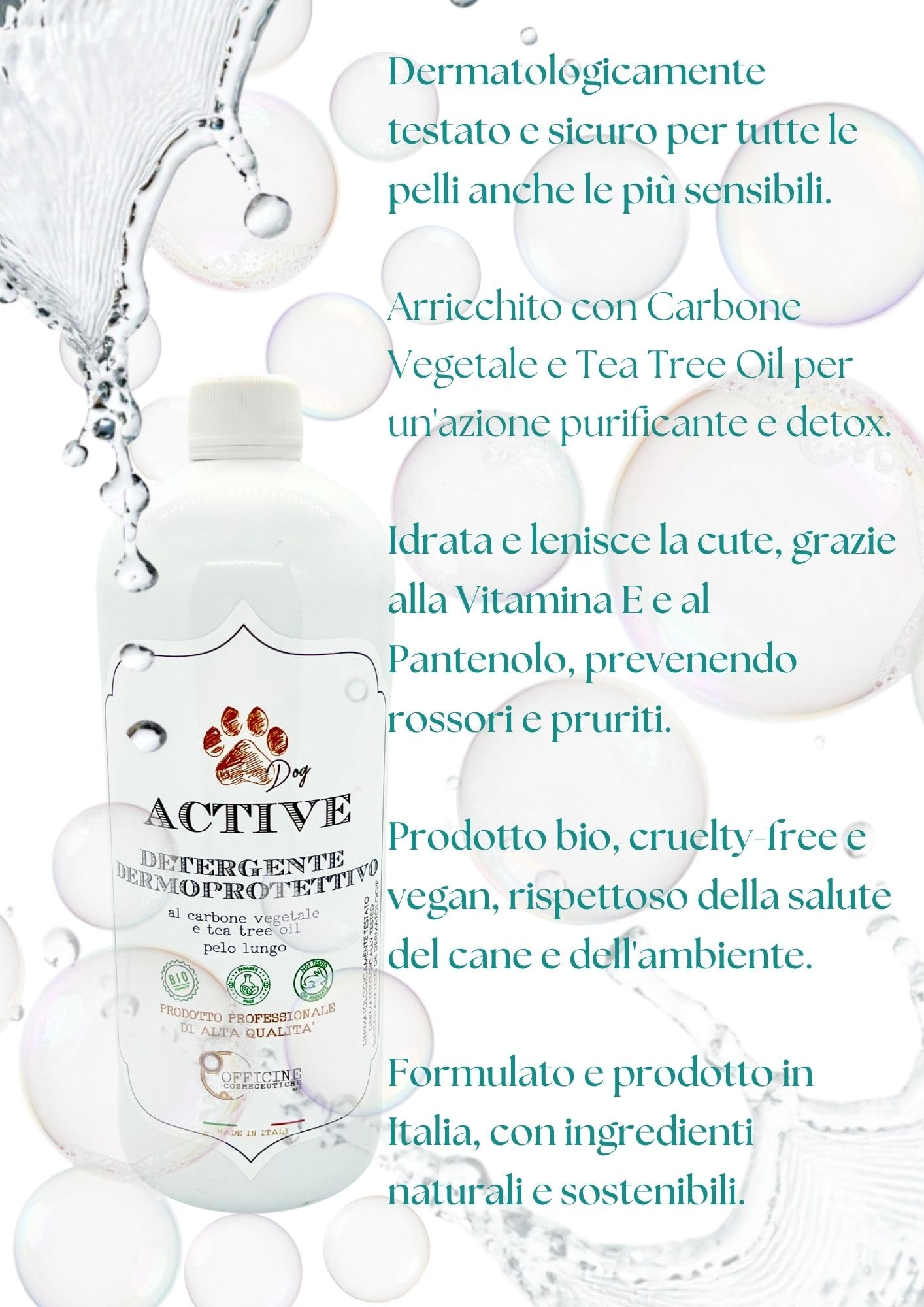 OFFICINE COSMECEUTICHE Detergente Dermoprotettivo – Shampoo per Cani a Pelo Lungo, Dermatologicamente Testato, 1 Lt