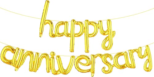 Miniatura 1 de KatchOn, Letras de globos dorados de feliz aniversario, de 16 pulgadas, pancarta de globos de feliz aniversario con texto en inglés Happy Birthday