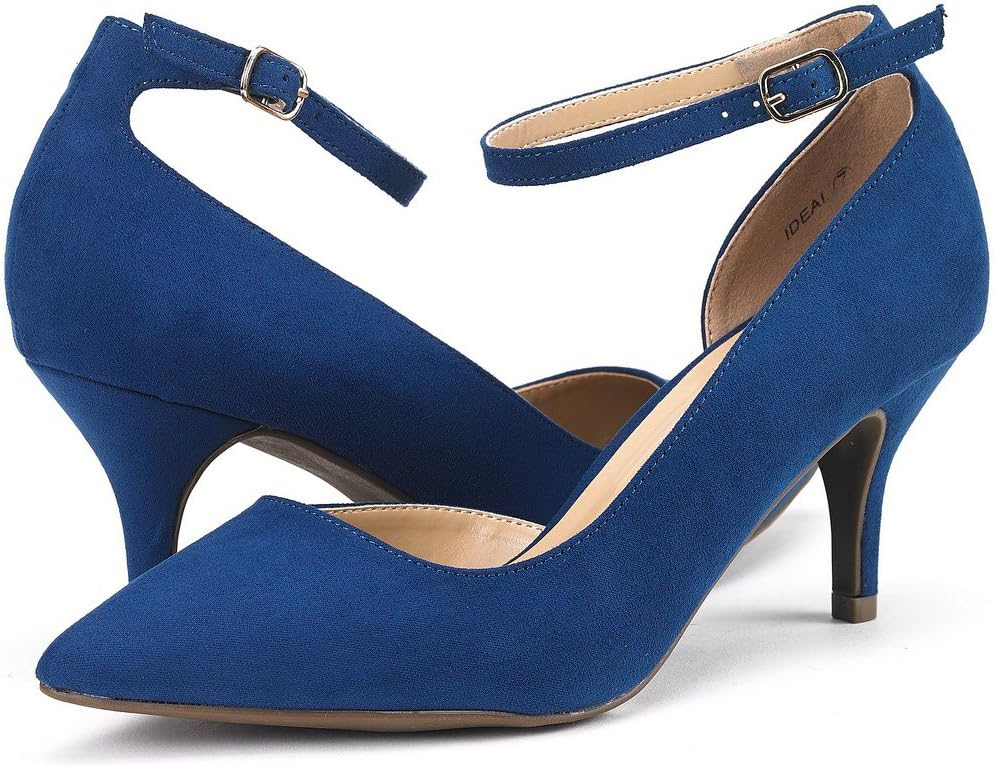 DREAM PAIRS Women's Ideal Navy Suede Low Heel Dress Pump Shoes - 6 M US