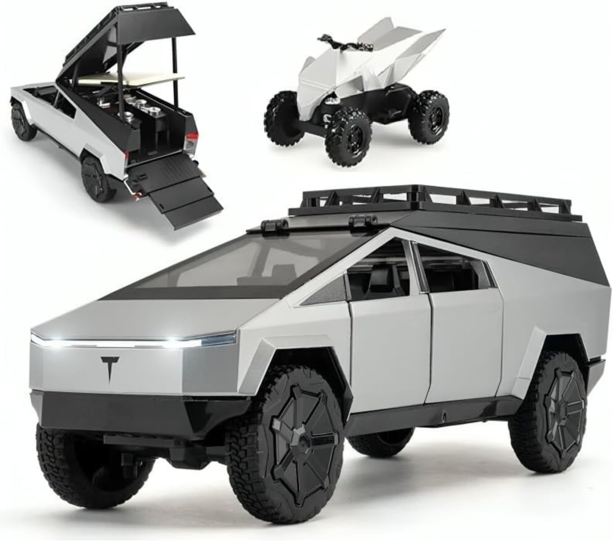 1:32 Scale Exclusive Alloy Metal Pull Back Die-cast Car Model with Sound Light Mini Auto Toy for Kids Metal Model Toy Car with Sound and Light (Tesla Camping Truck 1:32)