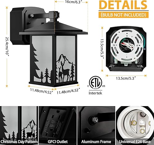 Miniatura 6 de Luces de porche con salida GFCI, luz exterior del anochecer al amanecer con tomacorriente, 3 modos de iluminación, lámparas de pared, faroles de