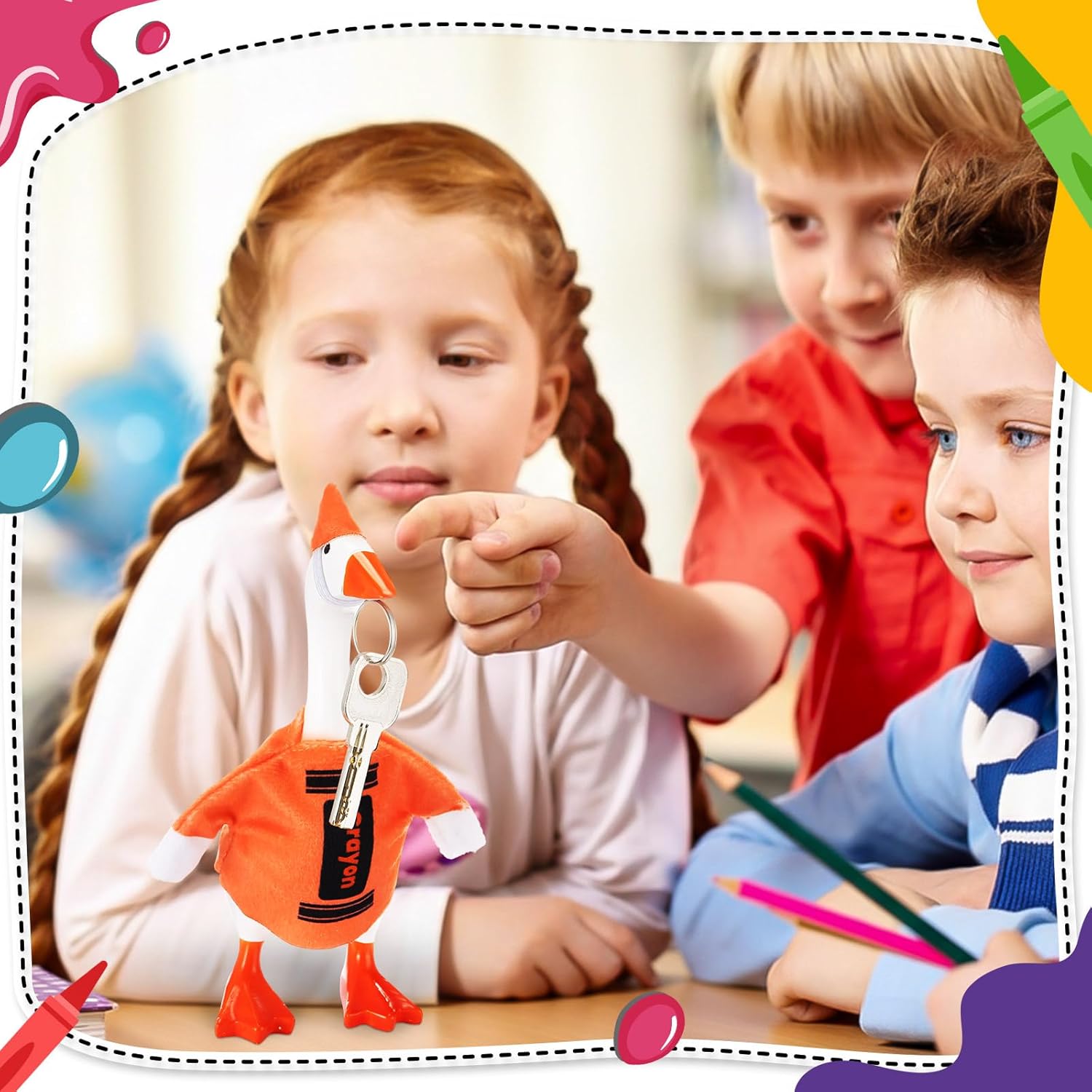 Crayon Mini Desk Goose Outfit 7 Inch Desk Goose Crayon Shirt and Funny Gnome Cone Hat Sets for 7 Inch Geese Figurine Desktop Home Halloween Decoration(Orange)