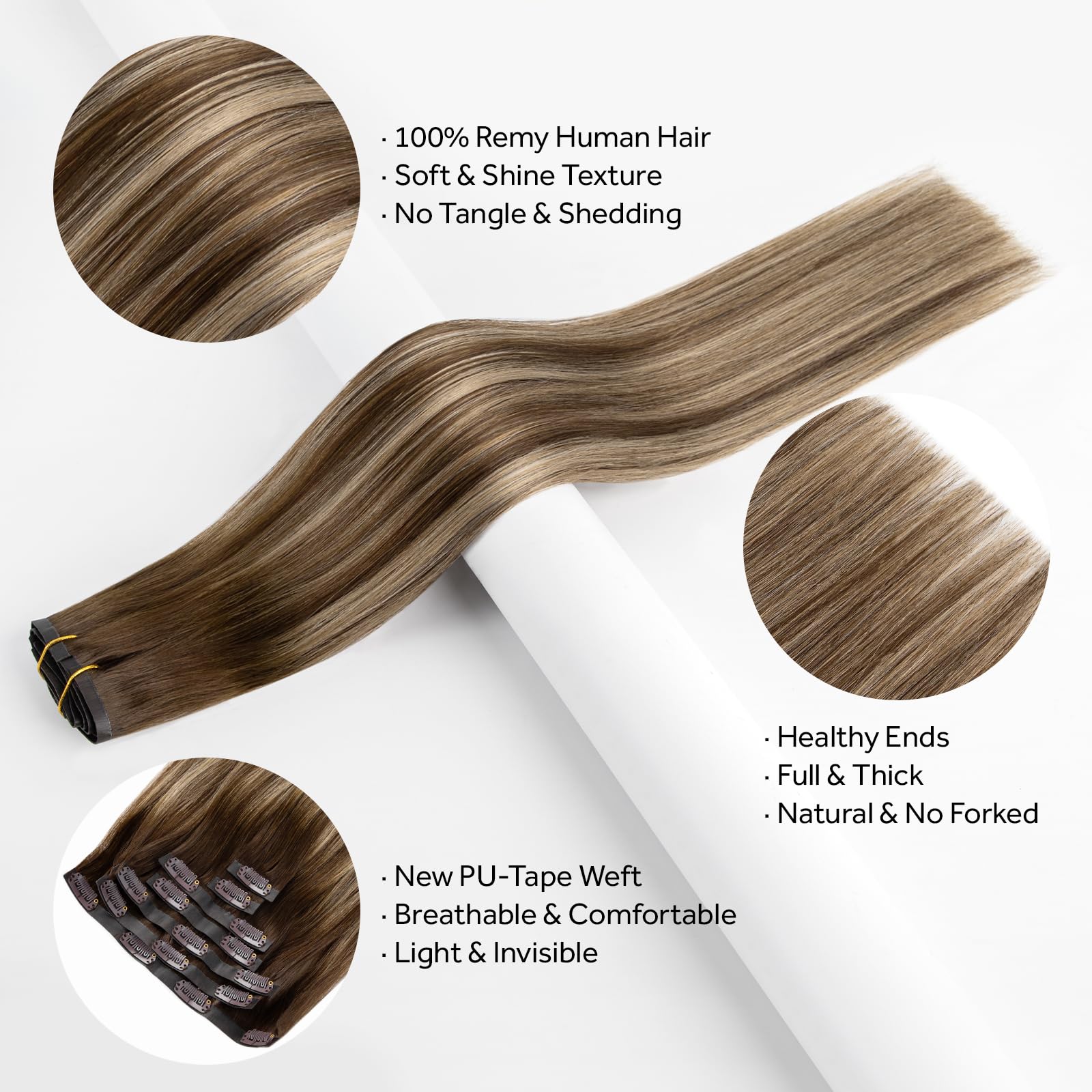 SOBEAUTY Clip in Hair Extensions, 100% Real Human Hair Remy Natural Volume Hair Extensions - Image 3