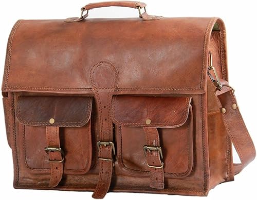 DEENITS Bolso bandolera de cuero genuino de grano completo marrón para laptop hecho a mano maletín para hombre 12 x 16 x 5 pulgadas Beige Bronceado