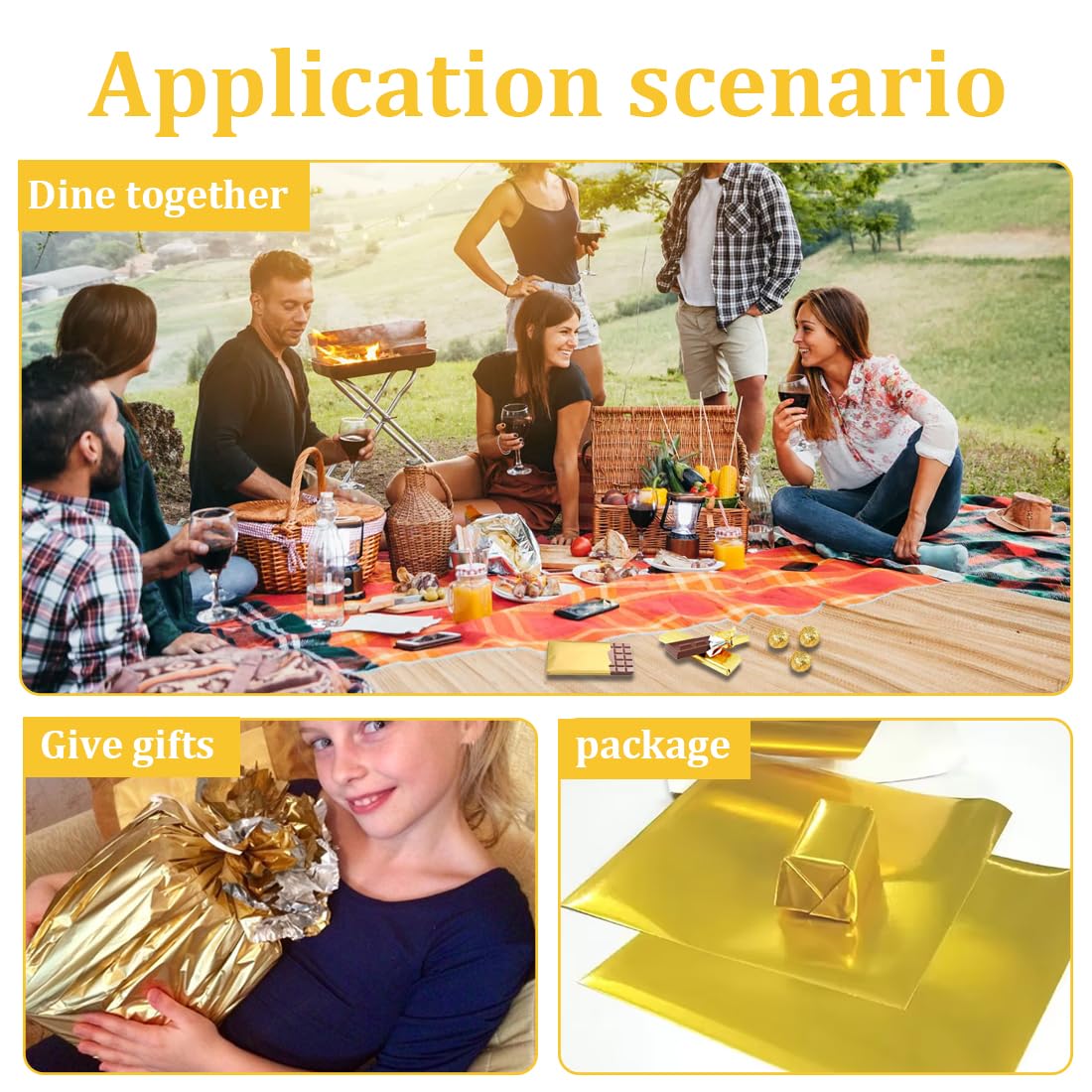 NHQZ Confezione di 100 fogli di alluminio dorati, 19 x 16 cm, Carta alluminio, per alimenti, perfetti per carta da regalo e progetti fai da te per feste e celebrazioni, Pellicola alimenti