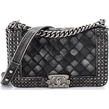 Pre-Loved Paris-Dallas Boy Flap Bag Studded Quilted Distressed Calfskin Old Medium, Black